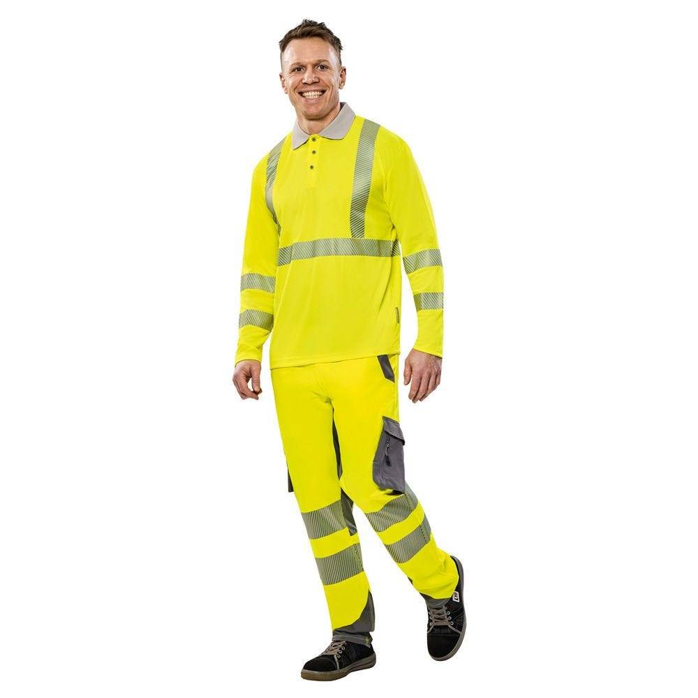Planam Norit Warnschutz Poloshirt langarm, 5896, gelb/grau, Größe 4XL-4