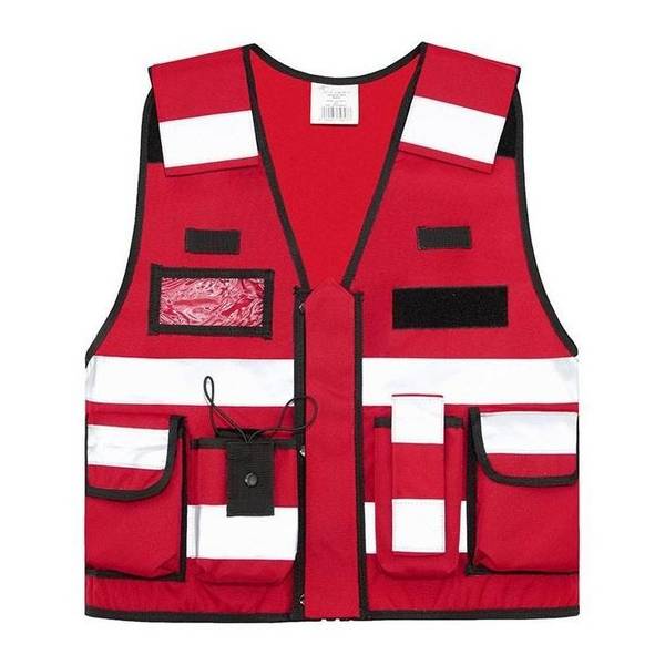 Signalweste, Einsatzweste, rot, Multifunktional m. Taschen, Gr. M/XL verstellbar, 100% Polyester