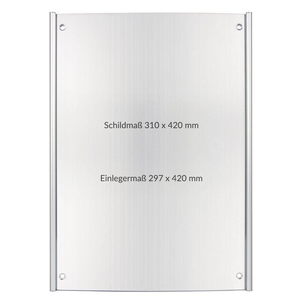 Türschild PRIMUS mit Abdeckscheibe, Hochformat DIN A3, aus Aluminium, silber eloxiert, 310x420 mm-3