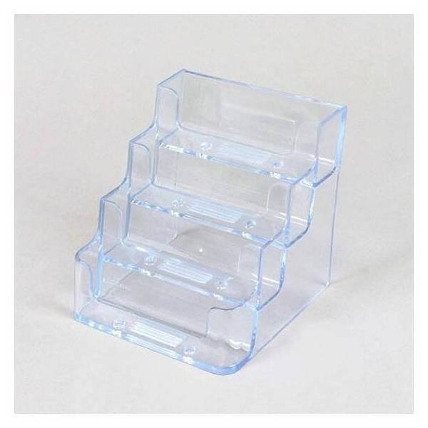 Visitenkartenhalter, 4 Fächer,  transparent, aus Polystyrol, als Tischaufsteller