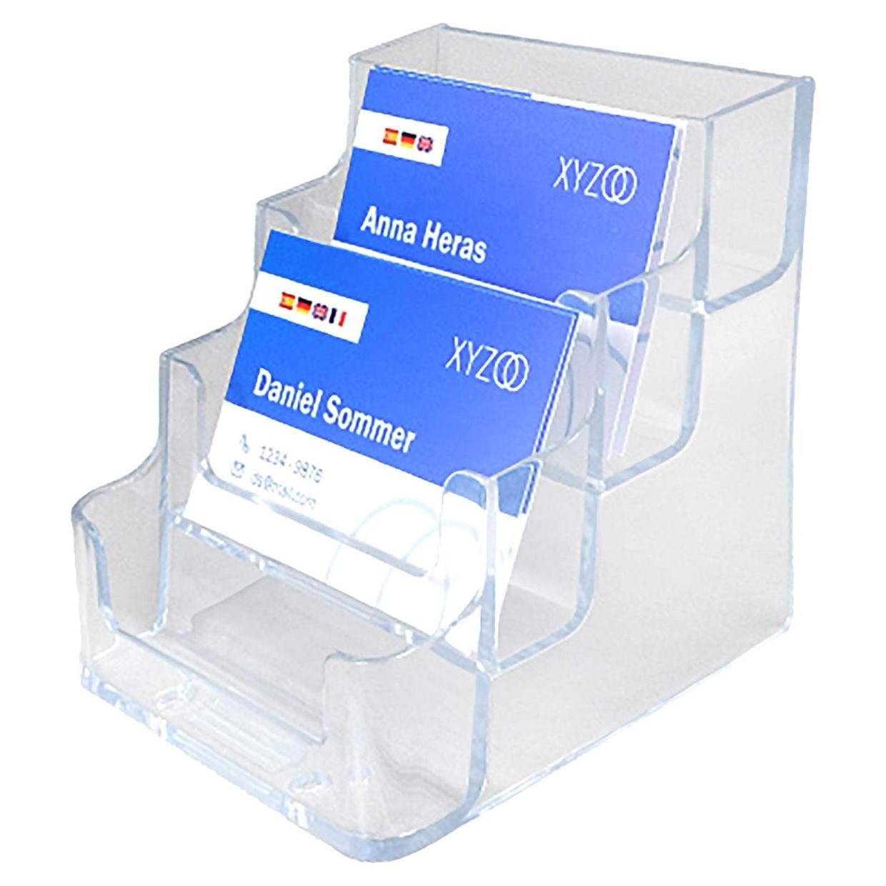 Visitenkartenhalter, 4 Fächer, transparent, aus Polystyrol, als Tischaufsteller-1
