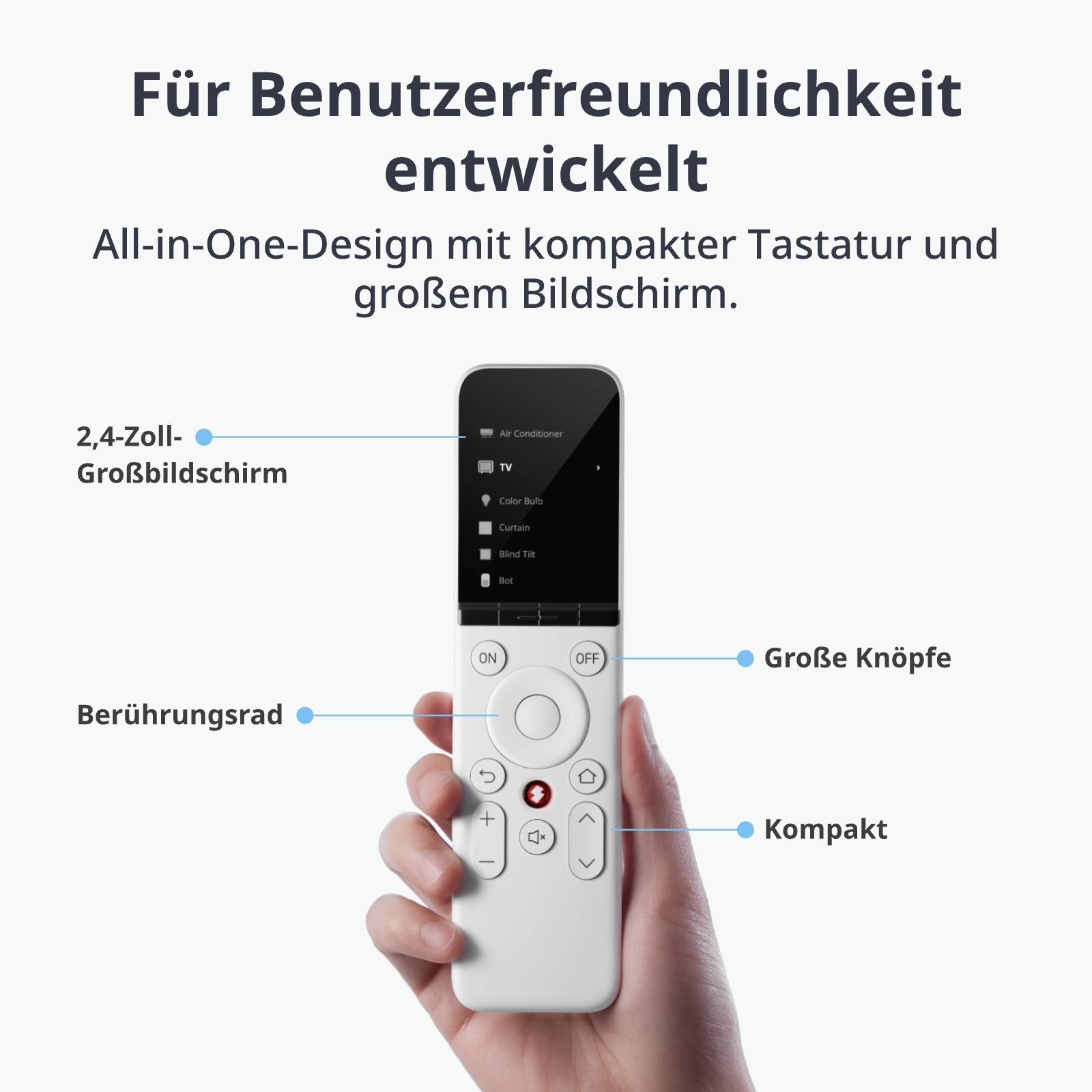 Switchbot Universal Remote, Universal, IR Wireless, Drucktasten, Eingebautes Display, Wiederaufladbar, Weiß-1
