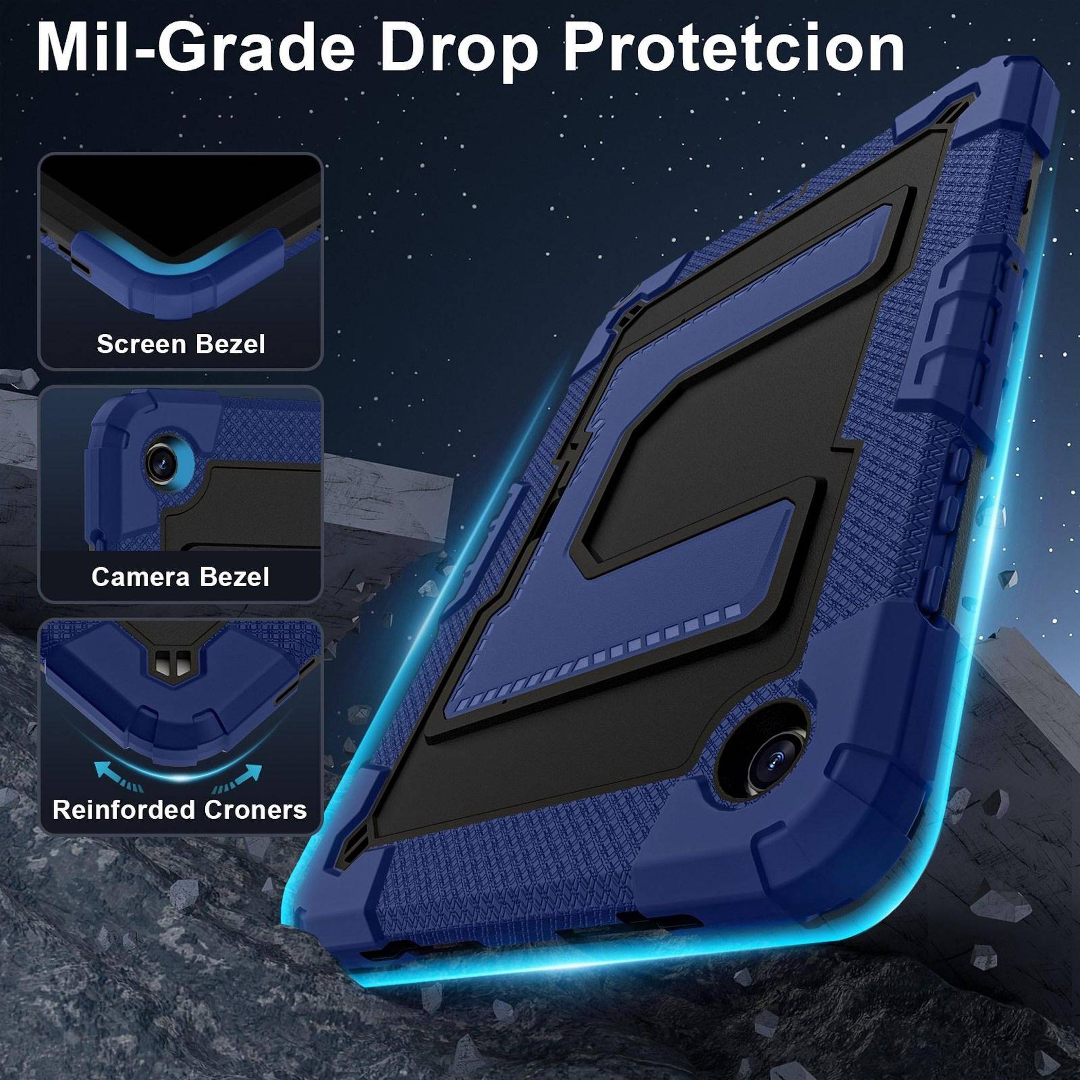 Für Samsung Galaxy Tab A11 Plus Silikon Hybrid PC Holder Hülle D-Blau-3