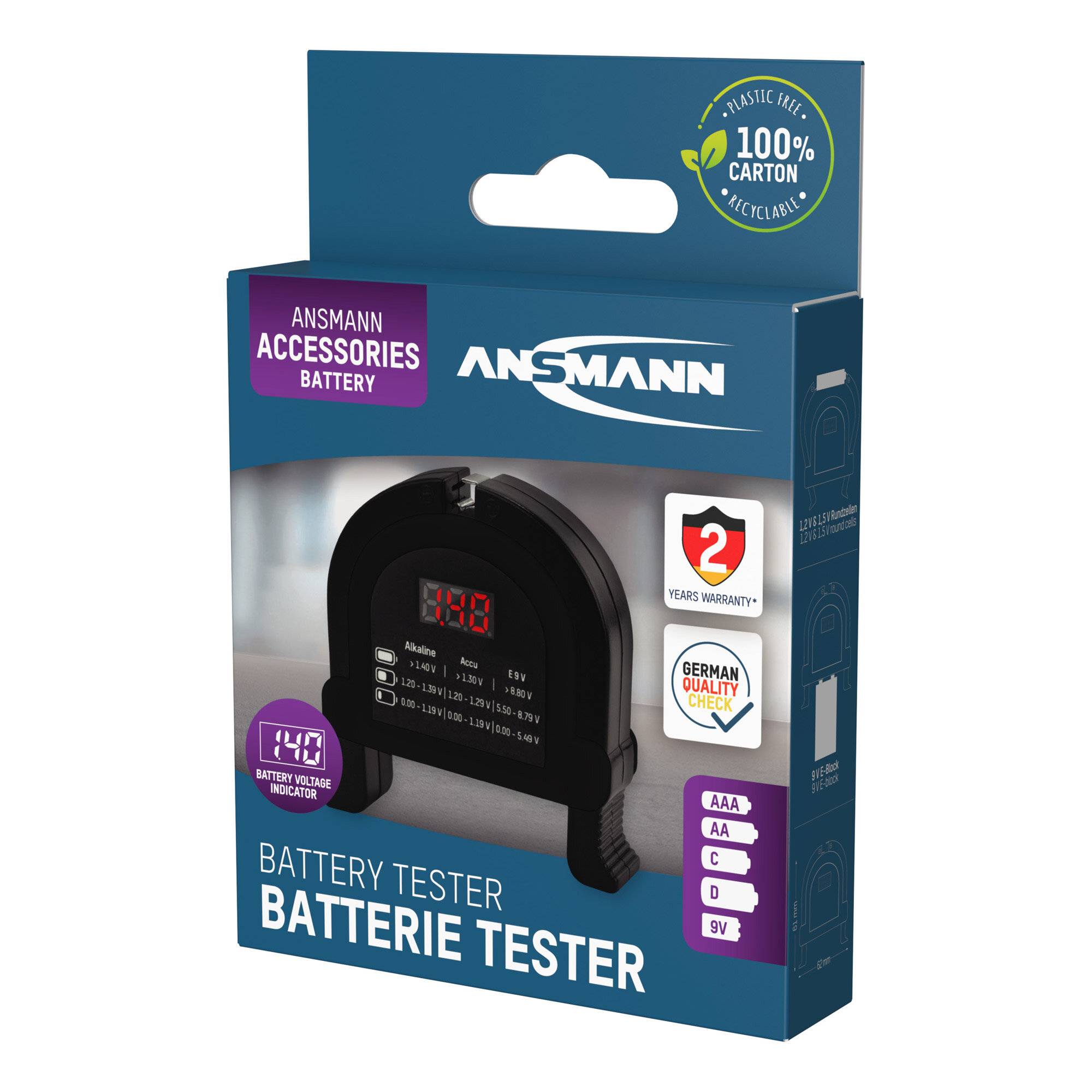 Hückmann Testgerät Knopfzellen Rundzellen 9V-Block Battery-Tester 62 mm, 61 29 mm-1