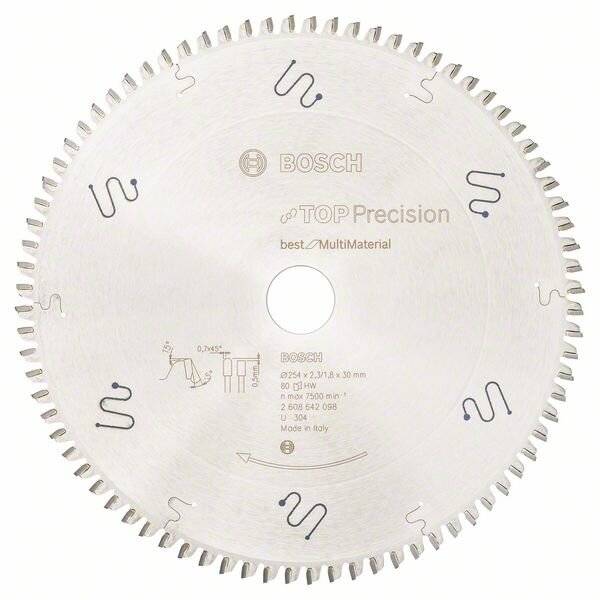 Bosch Accessories Top Precision 2608642098 Hartmetall Kreissägeblatt 254 x 30 x 2.3 mm Zähneanzahl: 80 1 St.-2