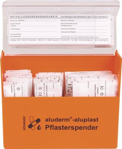 aluderm-aluplast Pflasterspender, gefüllt, Kunststoff, Wandhalterung, 160x122x57mm-0