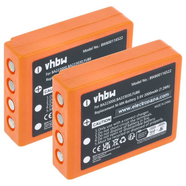 vhbw 2x Akku Ersatz für HBC FBFUB09N | BA223031, BA223001, BA223000, BA223030 für Industrie-Funkfernsteuerung