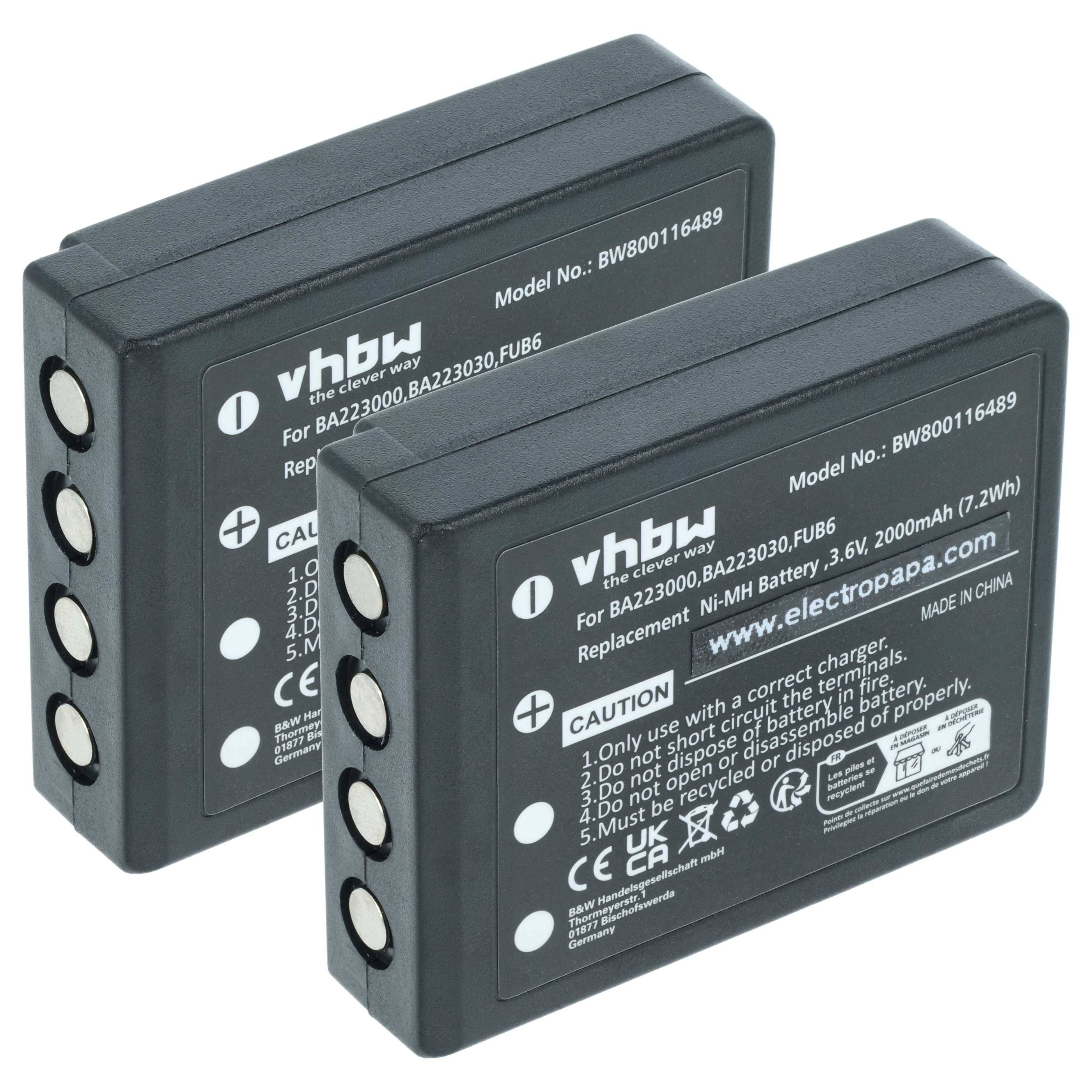 vhbw 2x Akku kompatibel mit HBC Radiomatic Quadrix | patrol T, patrol S, patrol L Fernbedienung Remote Control (2000 mAh-0