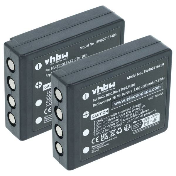 vhbw 2x Akku kompatibel mit HBC Radiomatic Spectrum 2 | Vector Pro, Spectrum 1 Fernbedienung Remote Control (2000 mAh, 3
