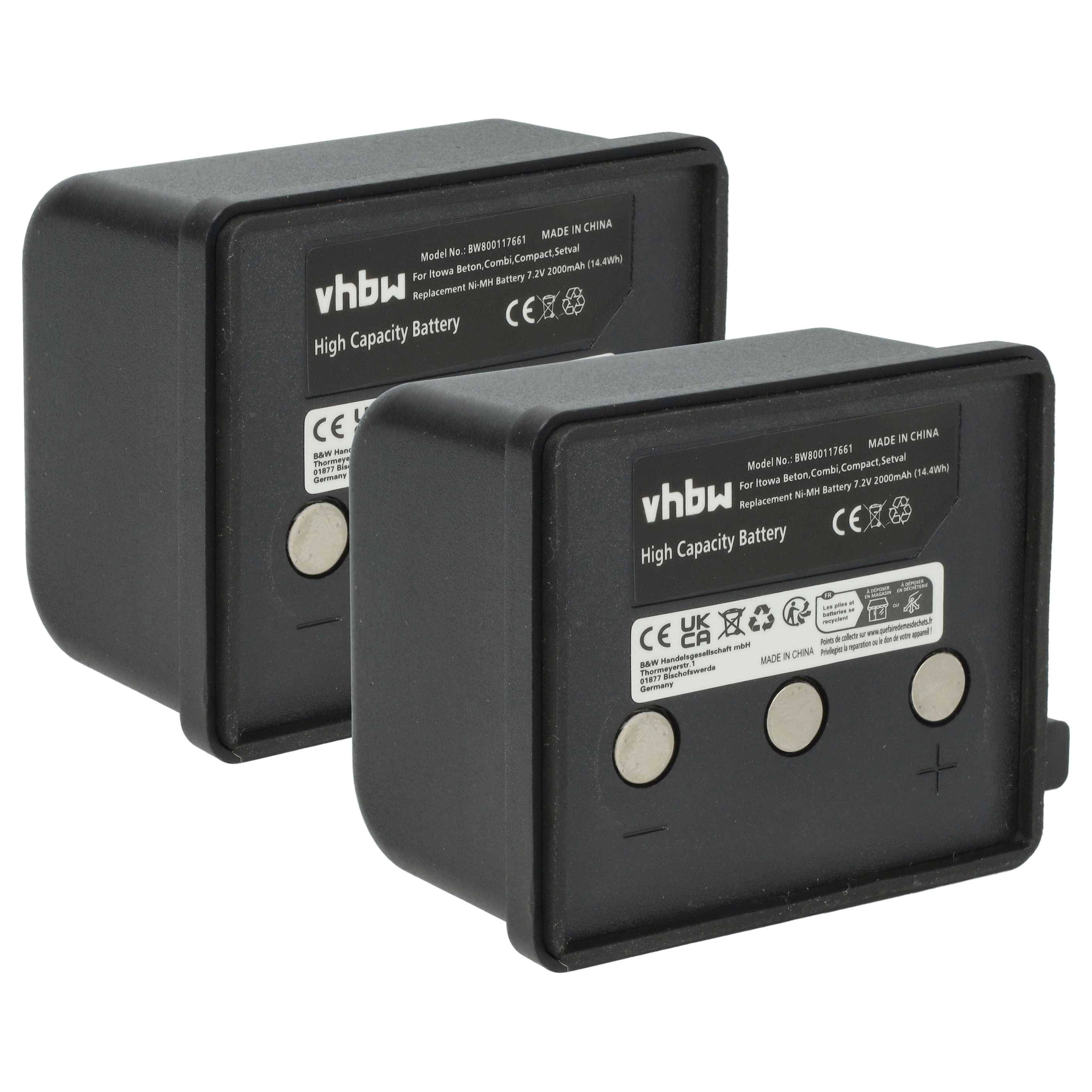 vhbw 2x Akku kompatibel mit Itowa Compact | Combi, Setval, Beton Fernbedienung Remote Control (2000 mAh, 7,2 V, NiMH)-0