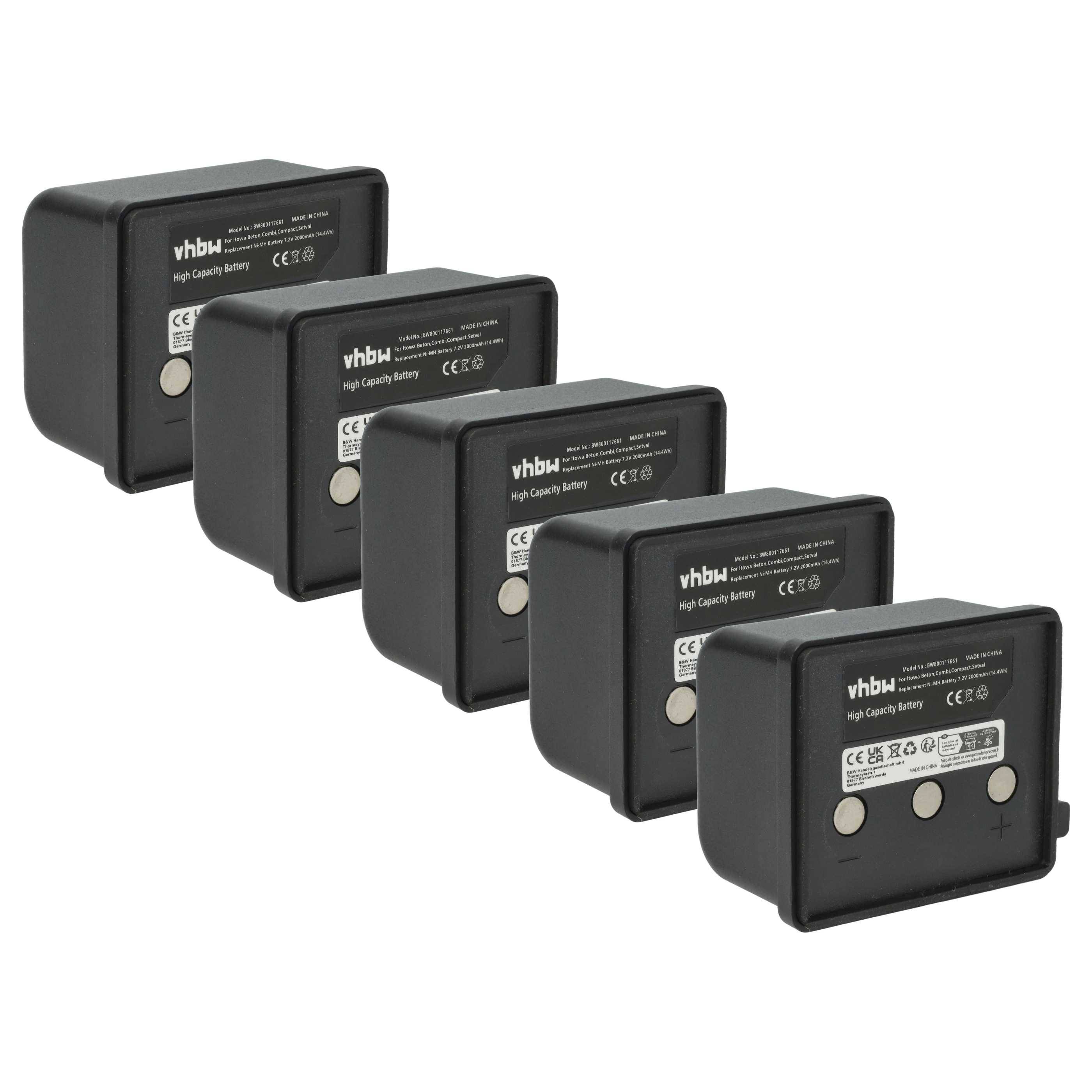 vhbw 5x Akku Ersatz für Itowa BT7223 | BT7223MH für Fernbedienung Remote Control (2000 mAh, 7,2 V, NiMH)-0