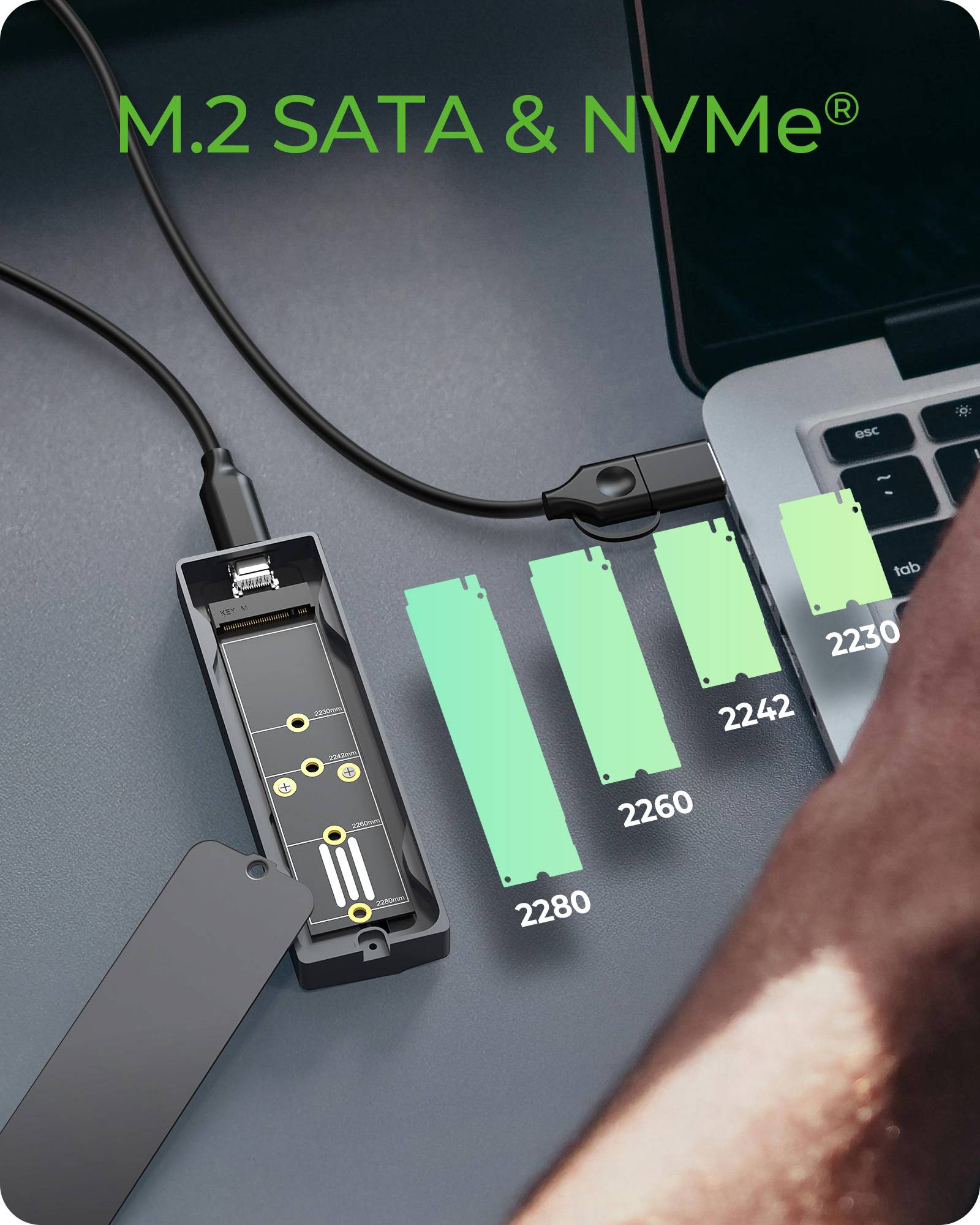 IB-1826MCL-CU31, M.2 NVMe & SATA enclosure, RGB lighting, USB 3.2 Gen 2, 10 Gbps-1