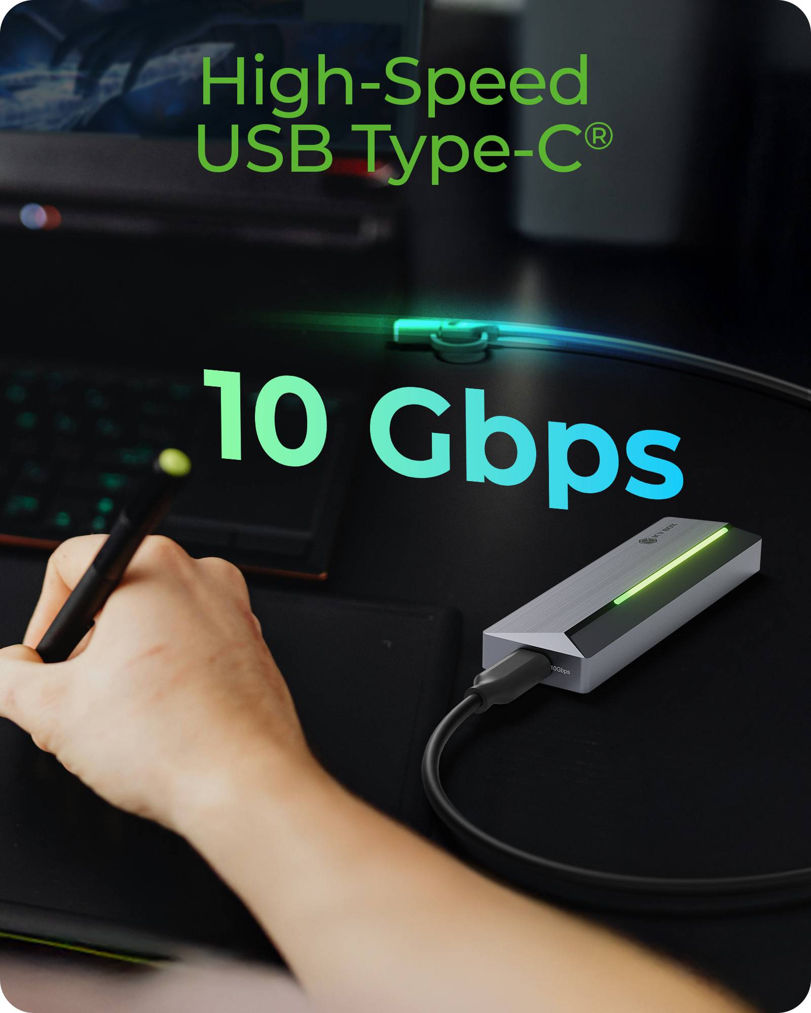 IB-1826MCL-CU31, M.2 NVMe & SATA enclosure, RGB lighting, USB 3.2 Gen 2, 10 Gbps-2