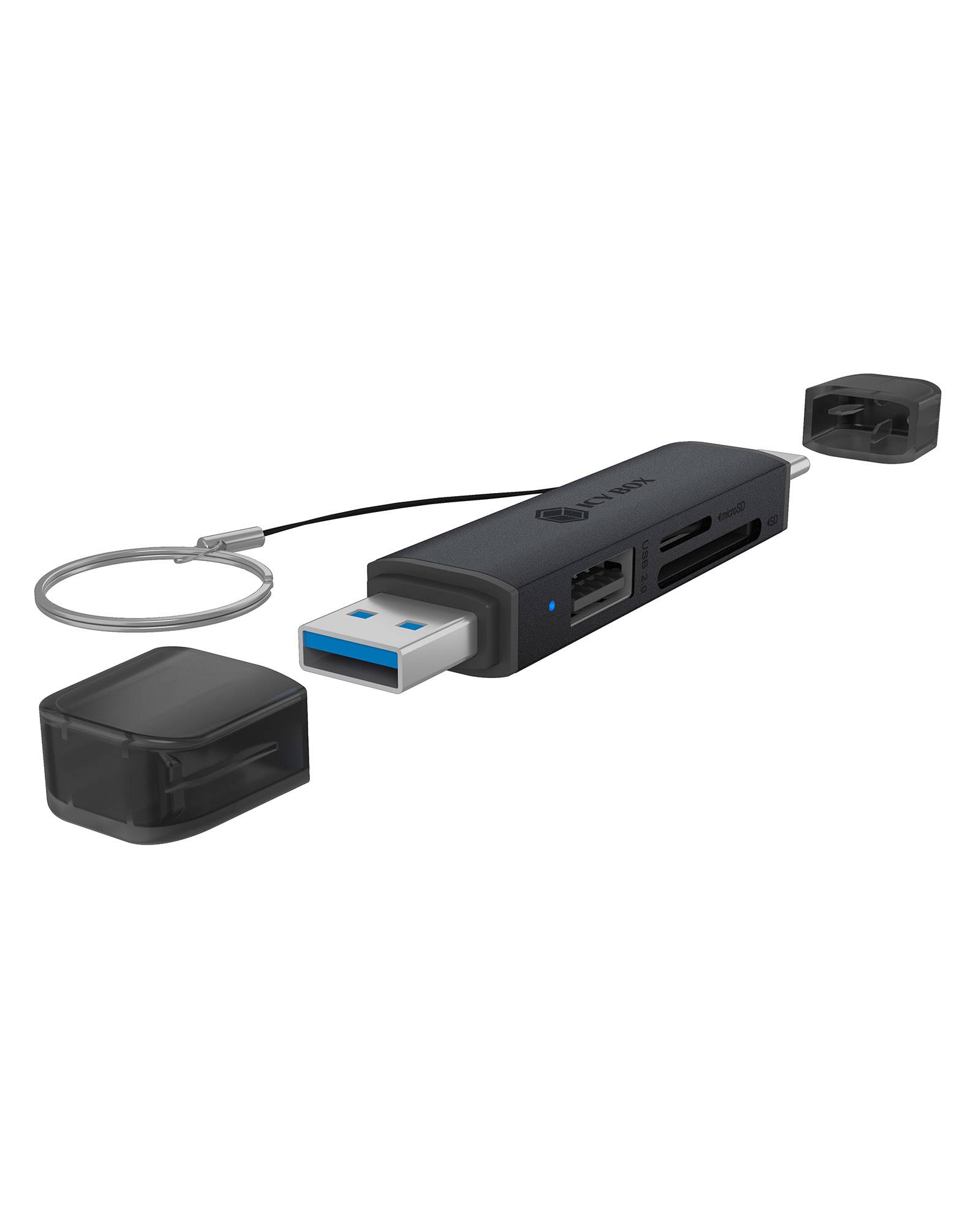 IB-CR203-CU3, Kartenleser 3 in 1, für SD 3.0/MicroSD 3.0 mit USB 2.0 down streamPort, Host USB 3.2 Gen 1 Type-C & -A-0