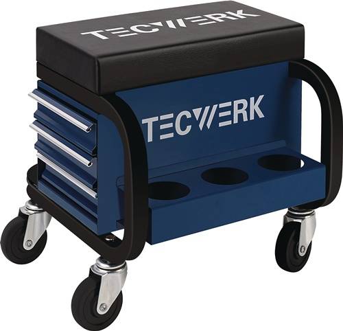 Werkstattrollsitz m.Rl.u.Ablage Kunstlederpolster blau/schwarz TECWERK-0