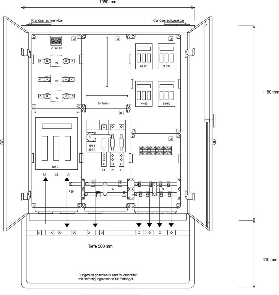 Steidele-Stromvert. Anschluss-Schrank A 250/4-0