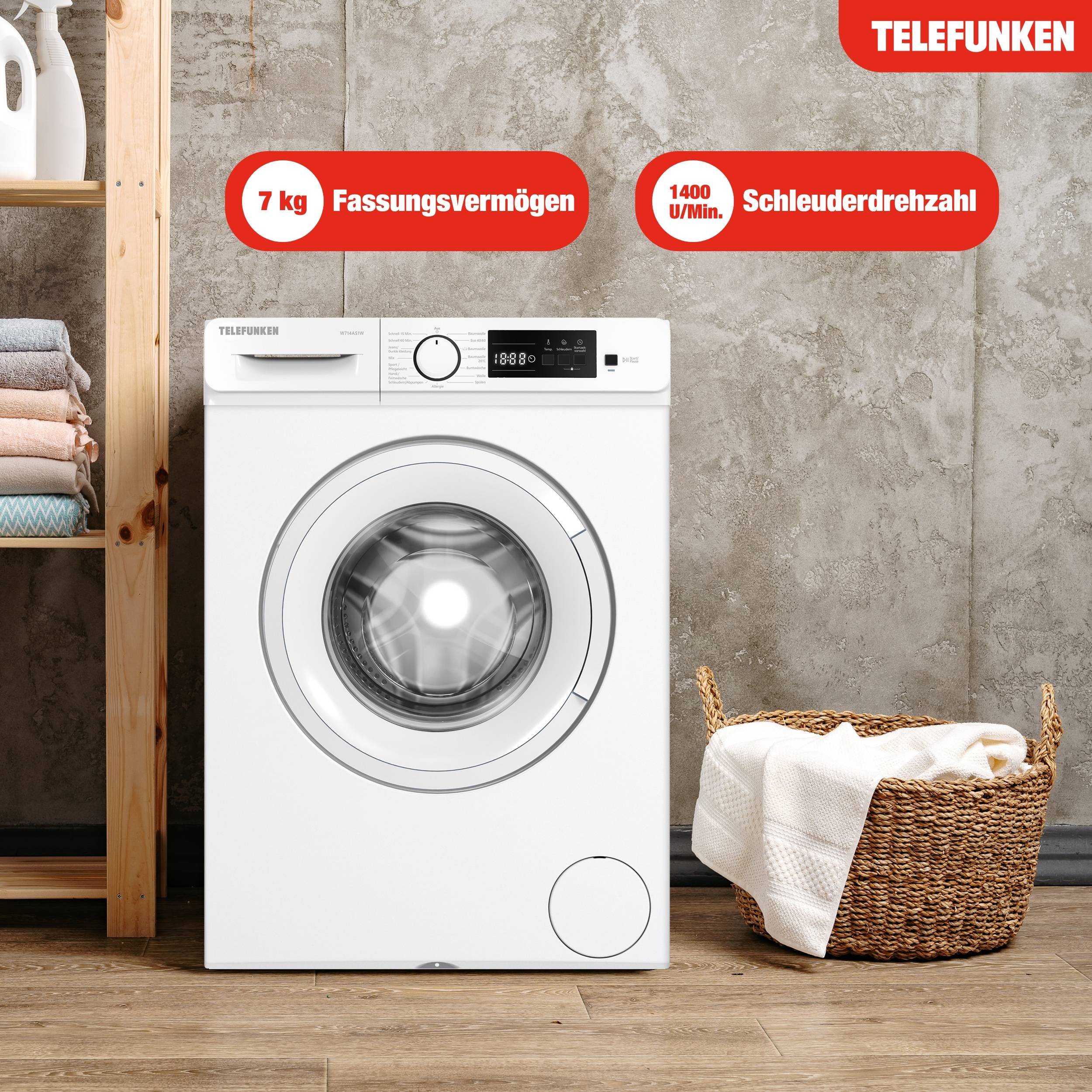 Telefunken Waschmaschine 7kg | Frontlader 1400 U/Min. | Inverter Motor | AquaStop | Schontrommel | W714AS1W weiß-1