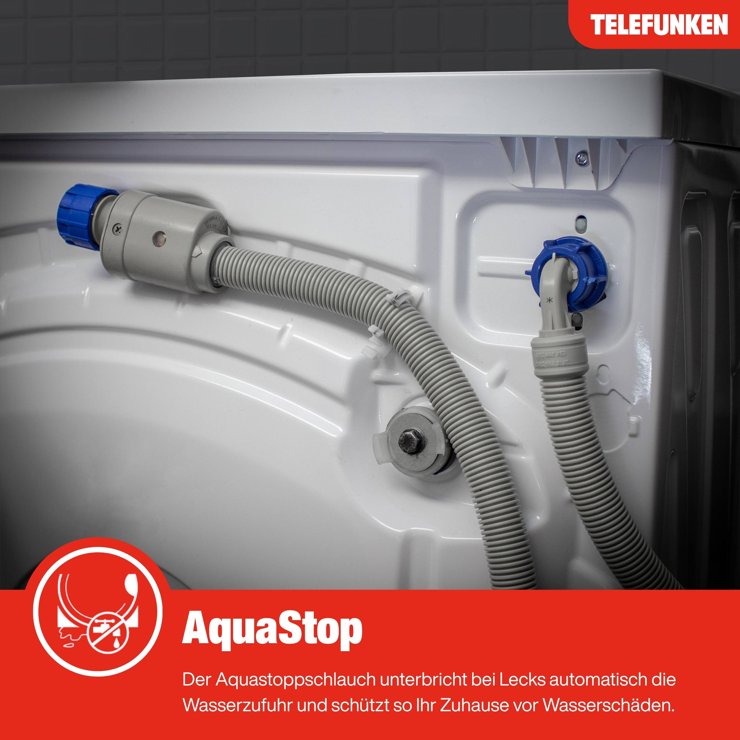 Telefunken Waschmaschine 10kg | Frontlader 1400 U/Min. | Dampffunktion | Inverter Motor | AquaStop | W1014AS1W-1