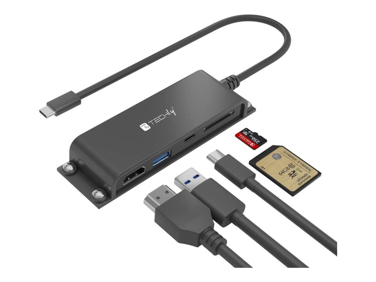 Techly Docking Station 5 in 1 USB-C HDMI Hub mit Micro SD/SD Reader - Lade-/Dock