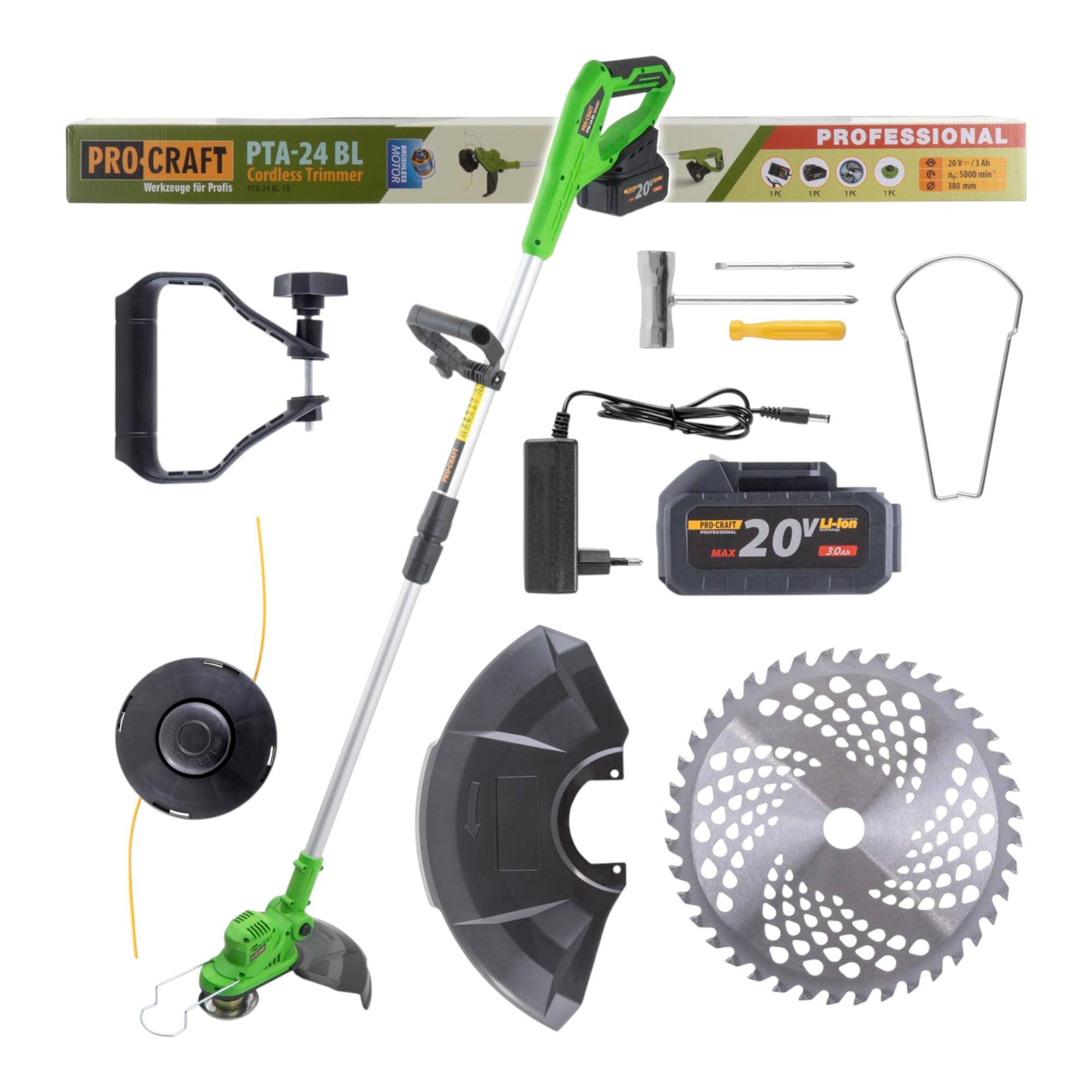 Procraft PTA24 BL Akku Trimmer 20 V 150 mm + 1x Akku 3,0 Ah + Ladegerät-0