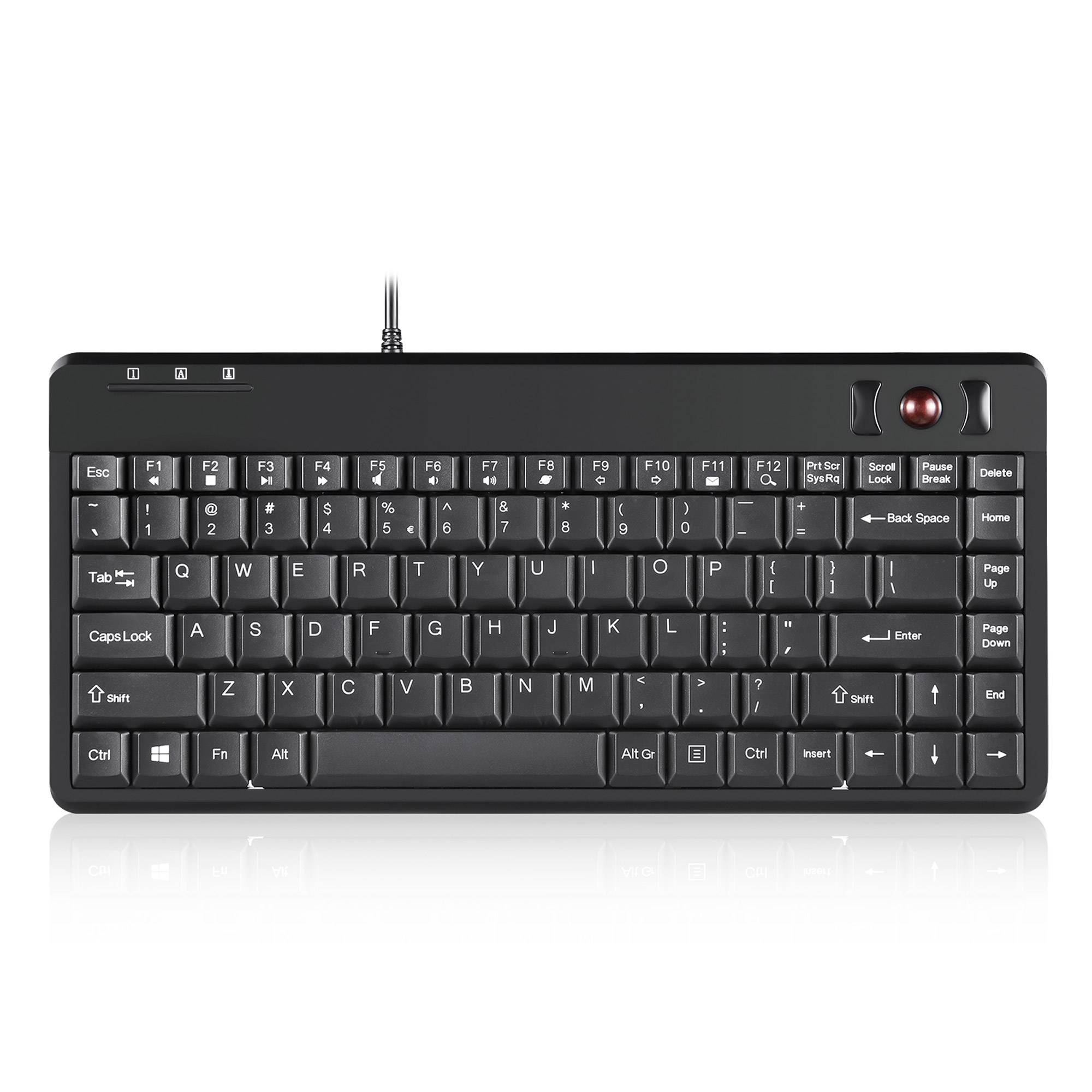 Perixx PERIBOARD-505H PLUS US, Mini USB-Tastatur, Trackball, Hub, schwarz-0