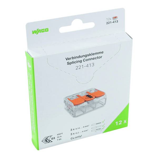 WAGO Verbindungsklemme mit Hebeln,für alle Leiterarten,max. 4 mm²,transparent
