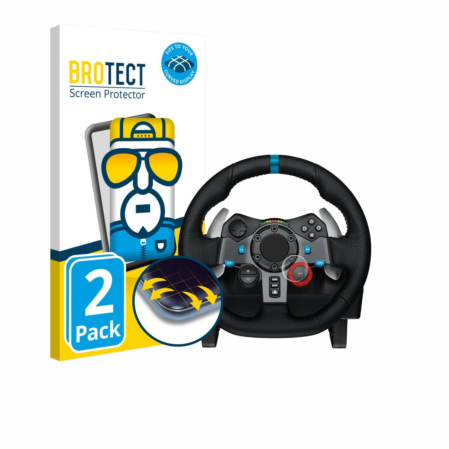 2x BROTECT Flex Fullscreen Schutzfolie für Logitech G29 Driving Force Gaming Rennlenkrad Full-Screen Curved Transparent-0