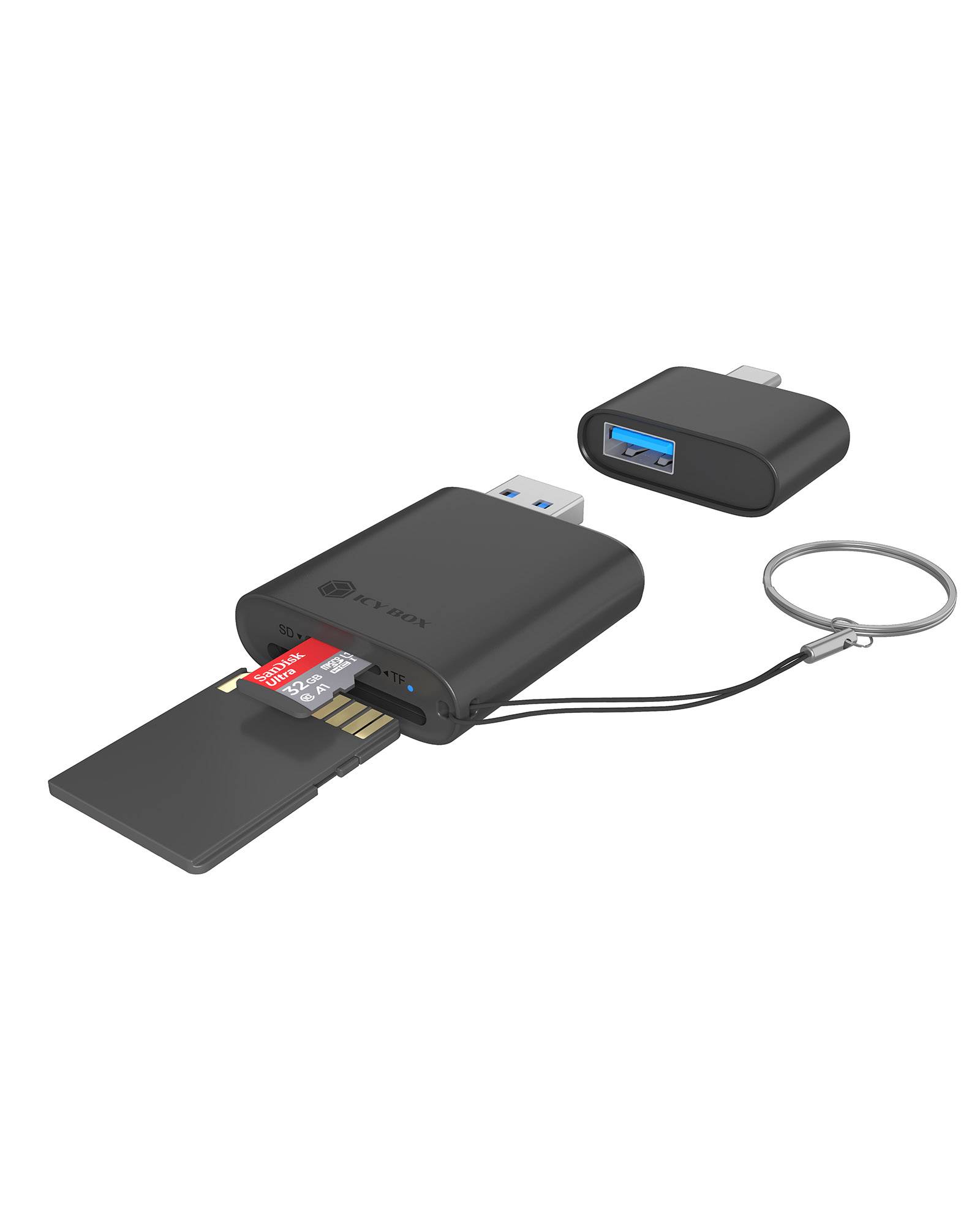 IB-CR204-CU3, 2 in 1 Kartenleser für SD /Micro SD via USB Type-C + -A Schnittstelle, USB Gen 3.2 Gen 1 (5Gbit/s)-0