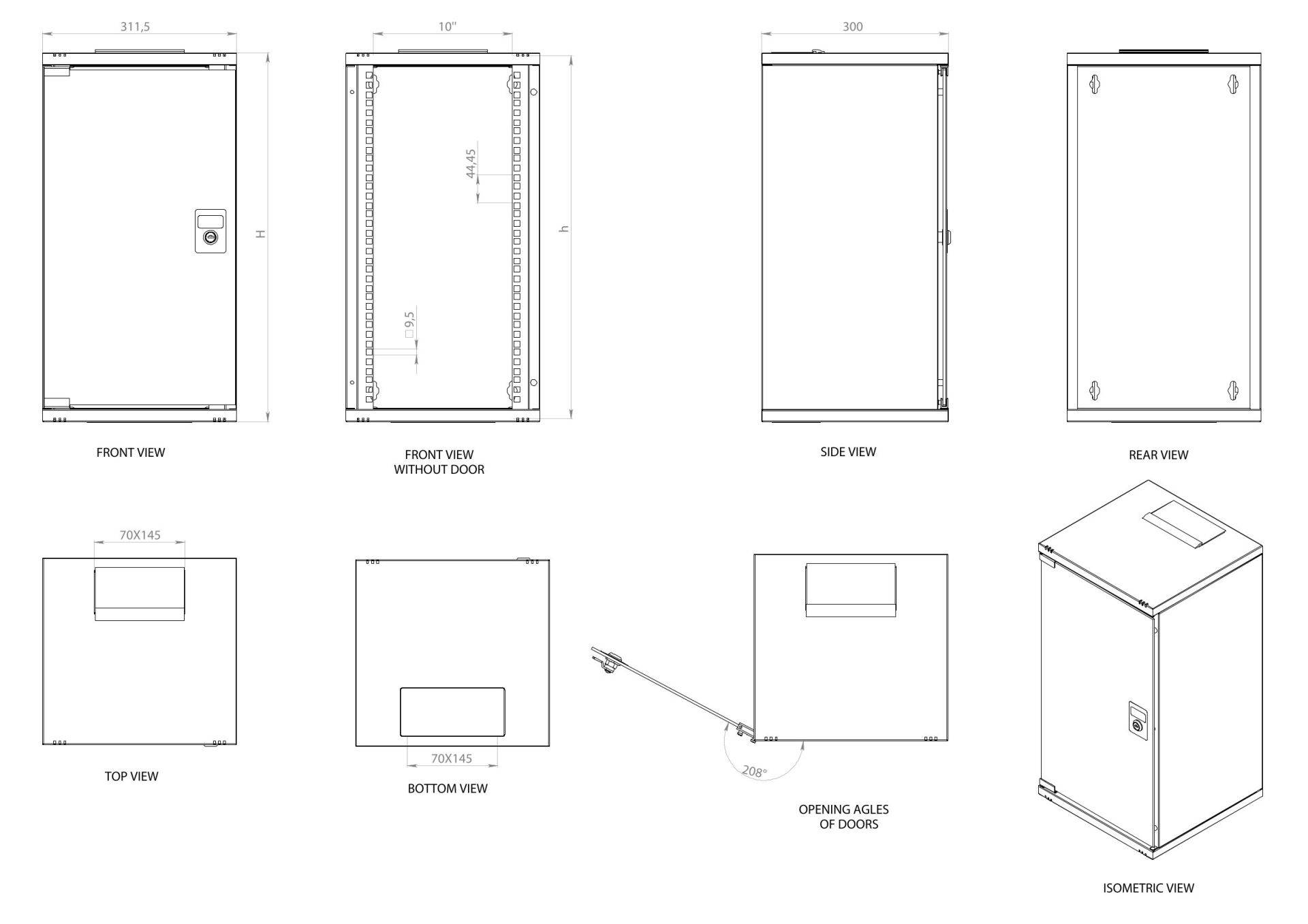 10 Zoll Netzwerkschrank 12HE Wandgehäuse Serverschrank abschließbar mit Glastür SOHO 12U-4