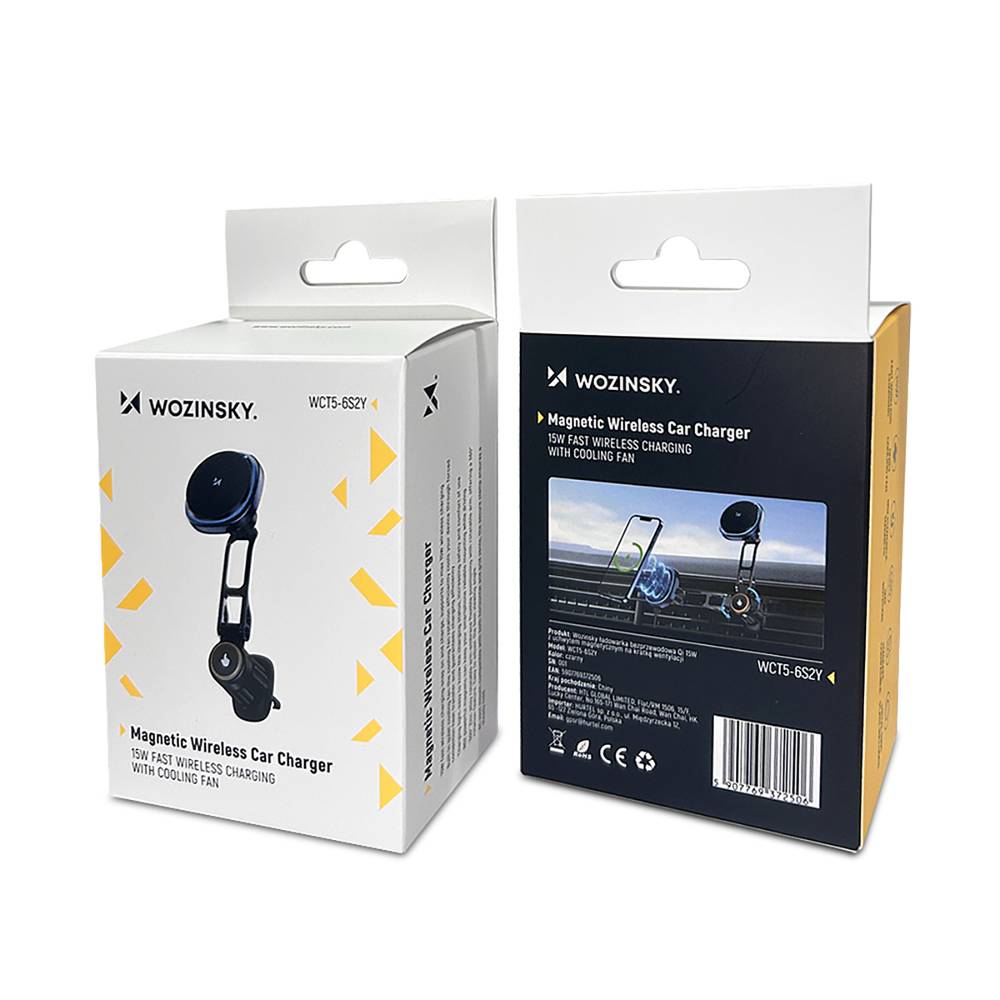 Wozinsky WCT5-6S2Y Autohalterung Qi/MagSafe 15W induktivem Ladegerät Lüftungsschlitze - Schwarz-1