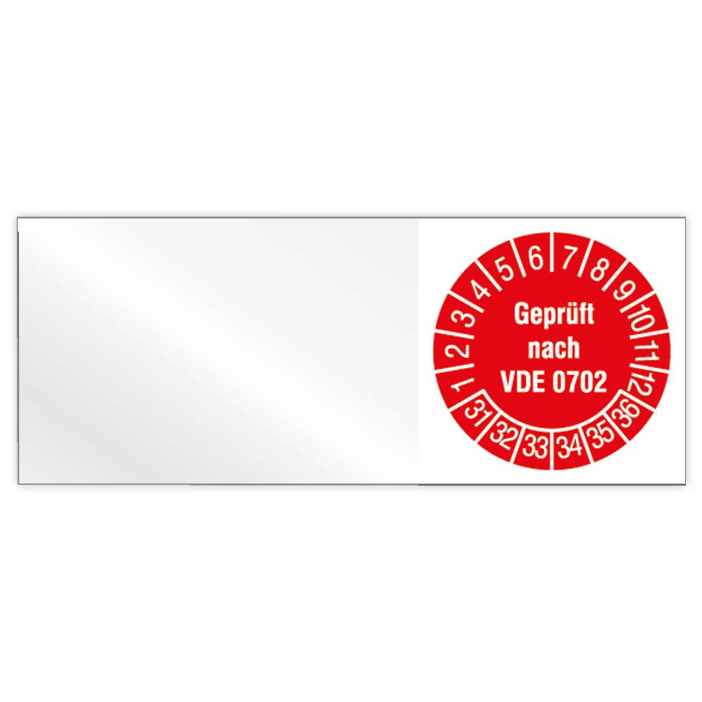 Kabelprüfplakette, Geprüft nach VDE 0702, Jahr 2031 - 2036, Vinylfolie, 50 x 20 mm, 160/Heft-0