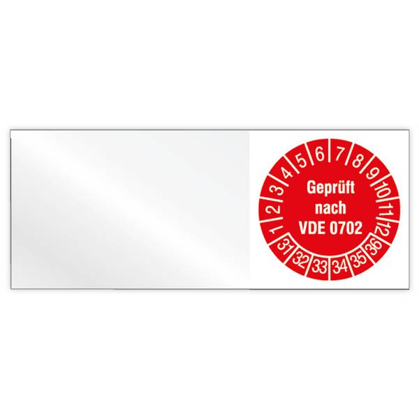Kabelprüfplakette, Geprüft nach VDE 0702, Jahr 2031 - 2036, Vinylfolie, 50 x 20 mm, 160/Heft