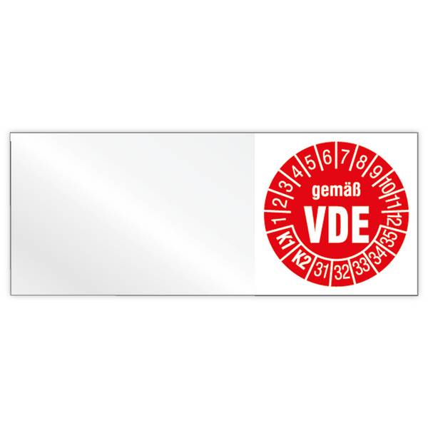 Kabelprüfplakette, gemäß VDE, K1/K2, Jahr 2031 - 2035, Vinylfolie, 50 x 20 mm, 160/Heft