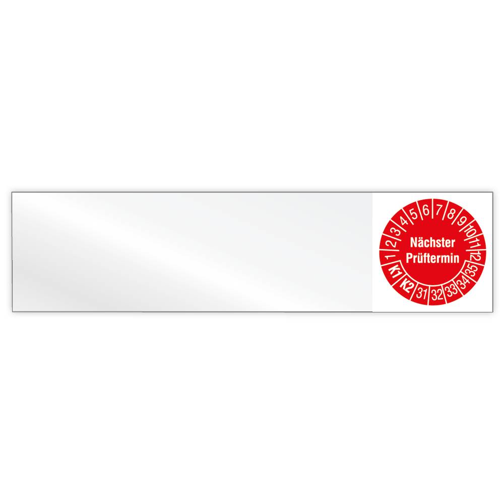 Kabelprüfplakette, Nächster Prüftermin K1/K2, Jahr 2031 - 2035, Vinylfolie, 100 x 25 mm, 80/Heft-0