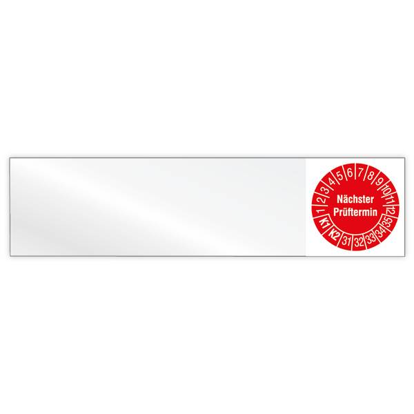 Kabelprüfplakette, Nächster Prüftermin K1/K2, Jahr 2031 - 2035, Vinylfolie, 100 x 25 mm, 80/Heft
