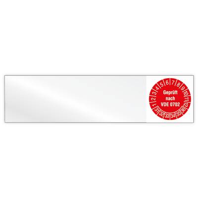 Kabelprüfplakette, Geprüft nach VDE 0702, Jahr 2031 - 2036, Vinylfolie, 100 x 25 mm, 80/Heft-0