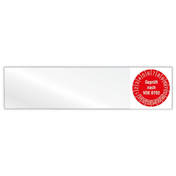 Kabelprüfplakette, Geprüft nach VDE 0702, Jahr 2031 - 2036, Vinylfolie, 100 x 25 mm, 80/Heft