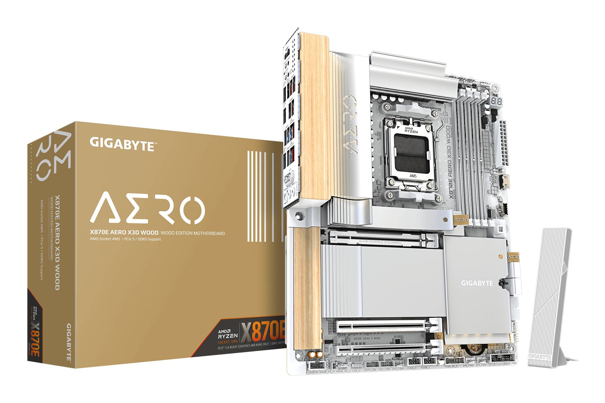X870E AERO X3D WOOD Mainboard - Unterstützt AMD Ryzen 9000 CPUs, digitales 16+2+-0