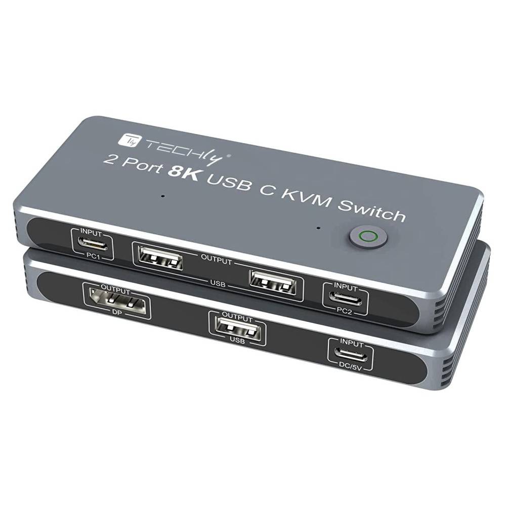 EFB-Elektronik IDATA-KVM-DPC8K, Techly KVM USB-C Switch 8K Displayport 1.4, 2x USB-C, 3x USB 2.0