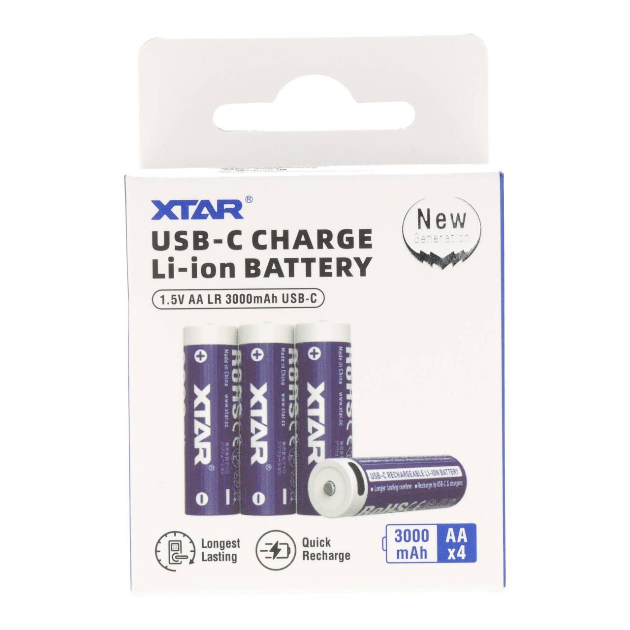 XTAR, 4x AA 1,5V Li-Ionen Akku 3000mAh – USB-C – mit gleichmäßig sinkender Spannung, mit integrierter Ladeelektronik,...-0