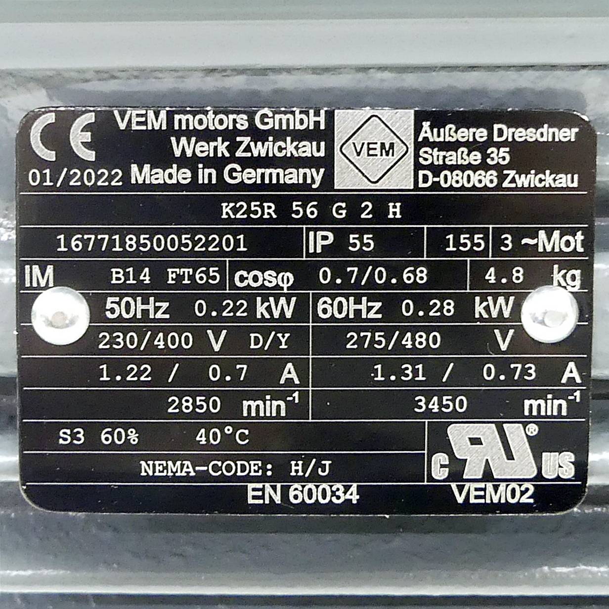 VEM motors Drehstrommotor K25R 56 G 2 H (K25R 56 G 2 H-used)-1