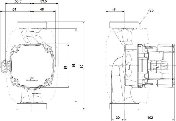 Grundfos Hocheffizienz Umwälzpumpe ALPHA1 GO 32-60 180mm, 220-240V 9H 2" max. Förderhöhe 6m, Gusseisen-2