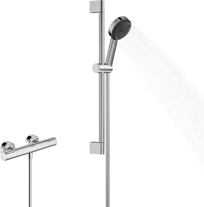 hansgrohe Pulsify Select S Brausesystem 105 3jet Relaxation EcoSmart mit Ecostat Element und Brausestange 65 cm, Chrom-0