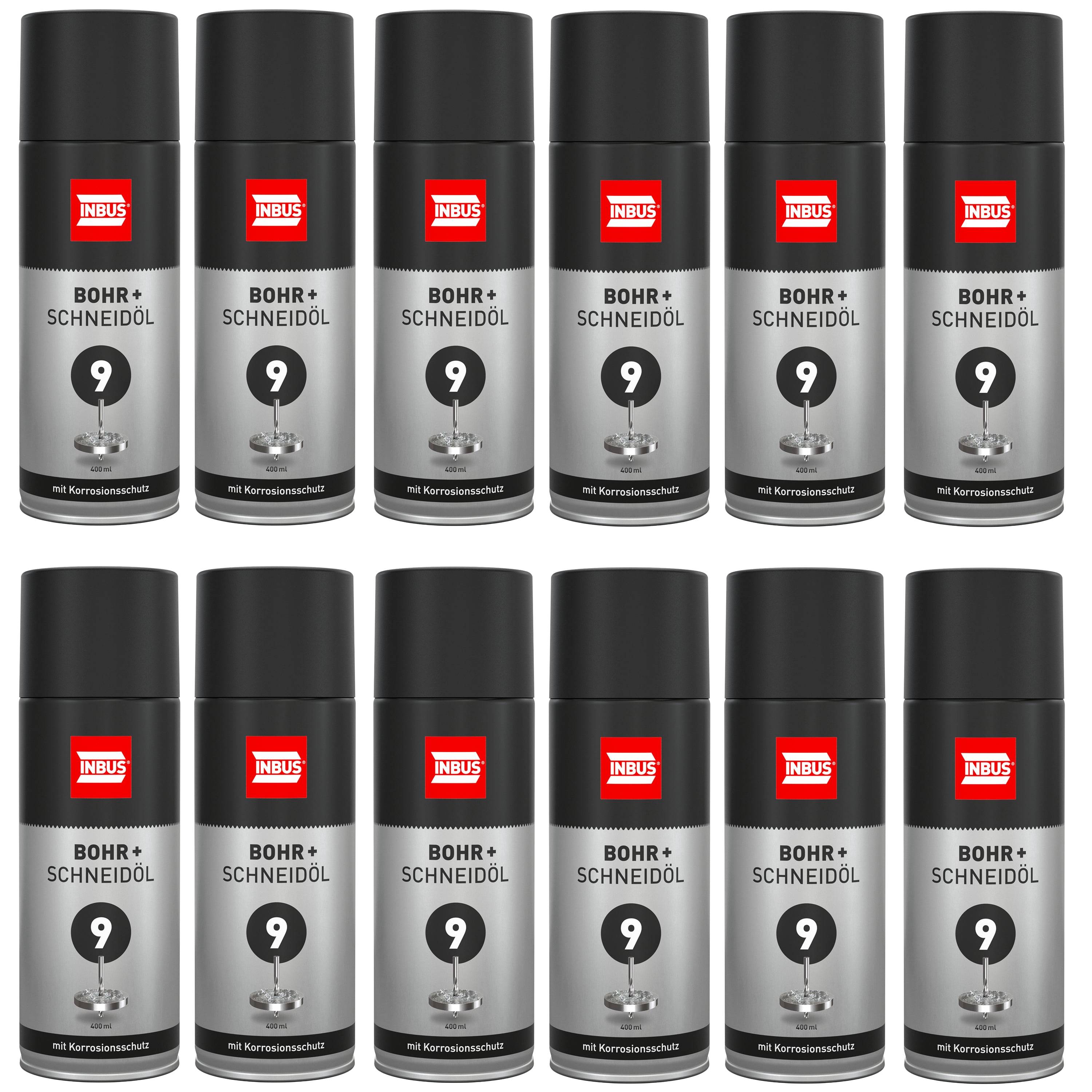 INBUS Bohr + Schneidöl (mit Korrosionsschutz), 12x 400ml — Nr. 9 der Schraubchemie® — Made in Germany (12x 75060)-0