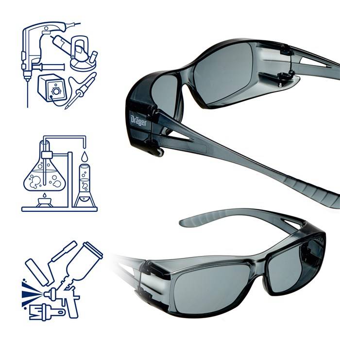 Dräger Schutzbrille Sonnenbrille für Brillenträger X-pect 2420 Überbrille klar Anti-Kratz u. Anti Fog beschichtet-2