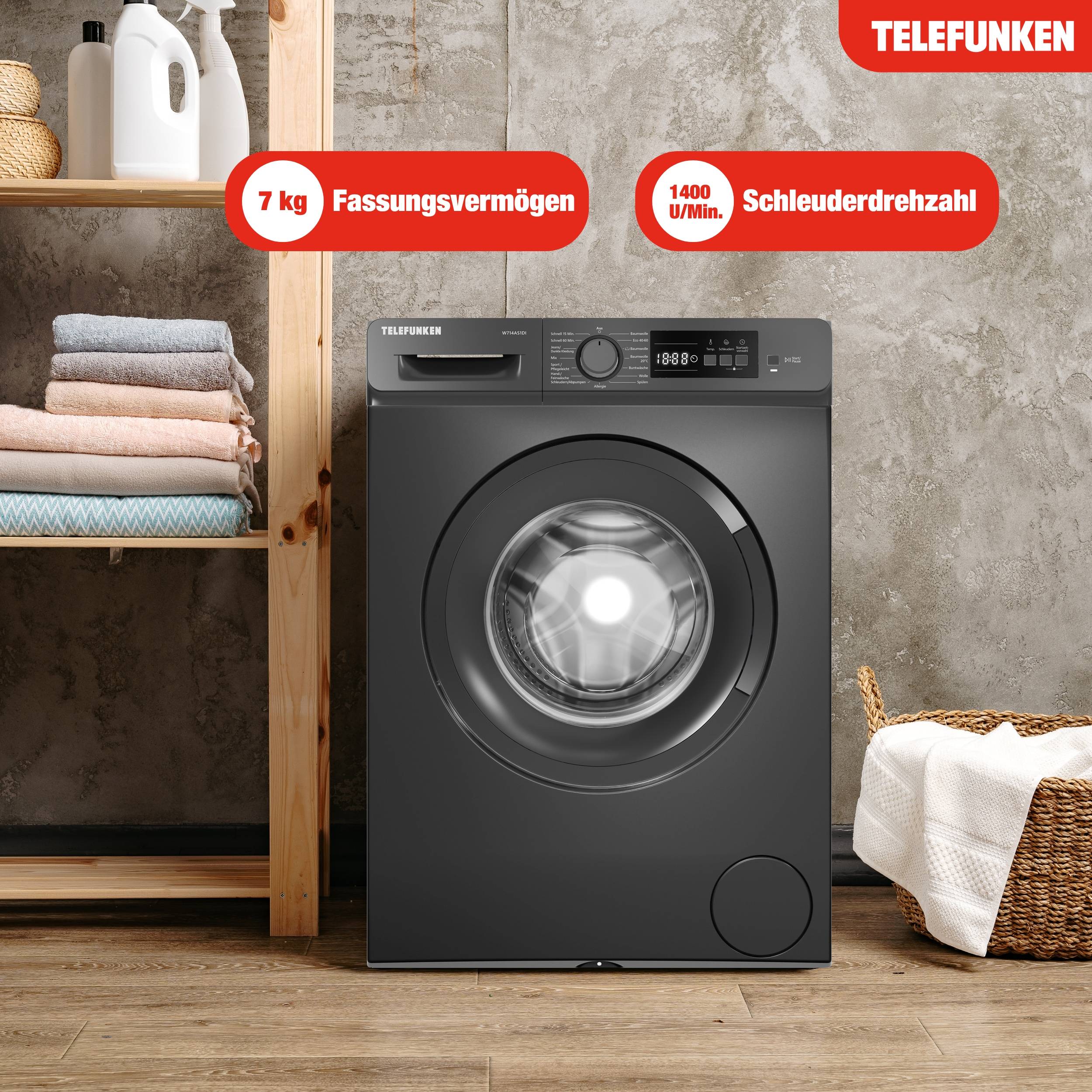 Telefunken Waschmaschine 7kg | Frontlader 1400 U/Min. | Inverter Motor | AquaStop | Schontrommel | W714AS1DI dark inox-4
