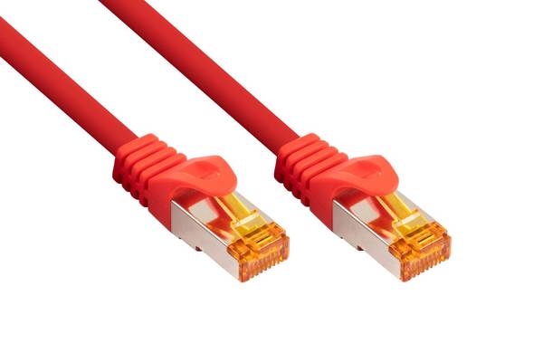 kabelmeister® RJ45 Patchkabel mit Cat. 7 Rohkabel, hochflexibler TPE-Mantel, halogenfrei, rot, 10m