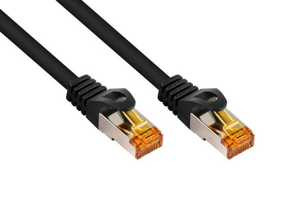 kabelmeister® RJ45 Patchkabel mit Cat. 7 Rohkabel, hochflexibler TPE-Mantel, halogenfrei, schwarz