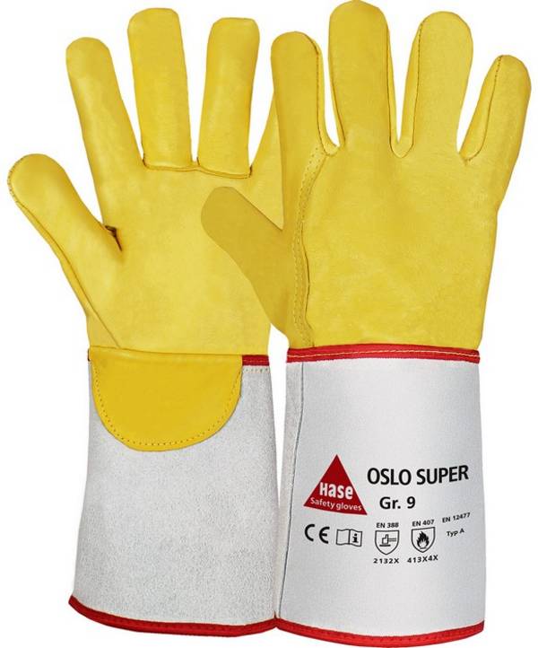 Handschuhe, Schweißerschutz Gr.10, Rindnarbenleder gelb/grau Oslo-Super