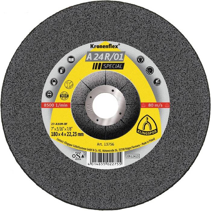 A 24 R 01 Schruppscheiben, 125 x 4 x 22,23 mm gekröpft-0